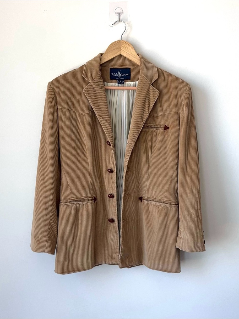 Vintage 70s 80s Ralph Lauren Western Corduroy Blazer Jacket Size 6 Made in USA